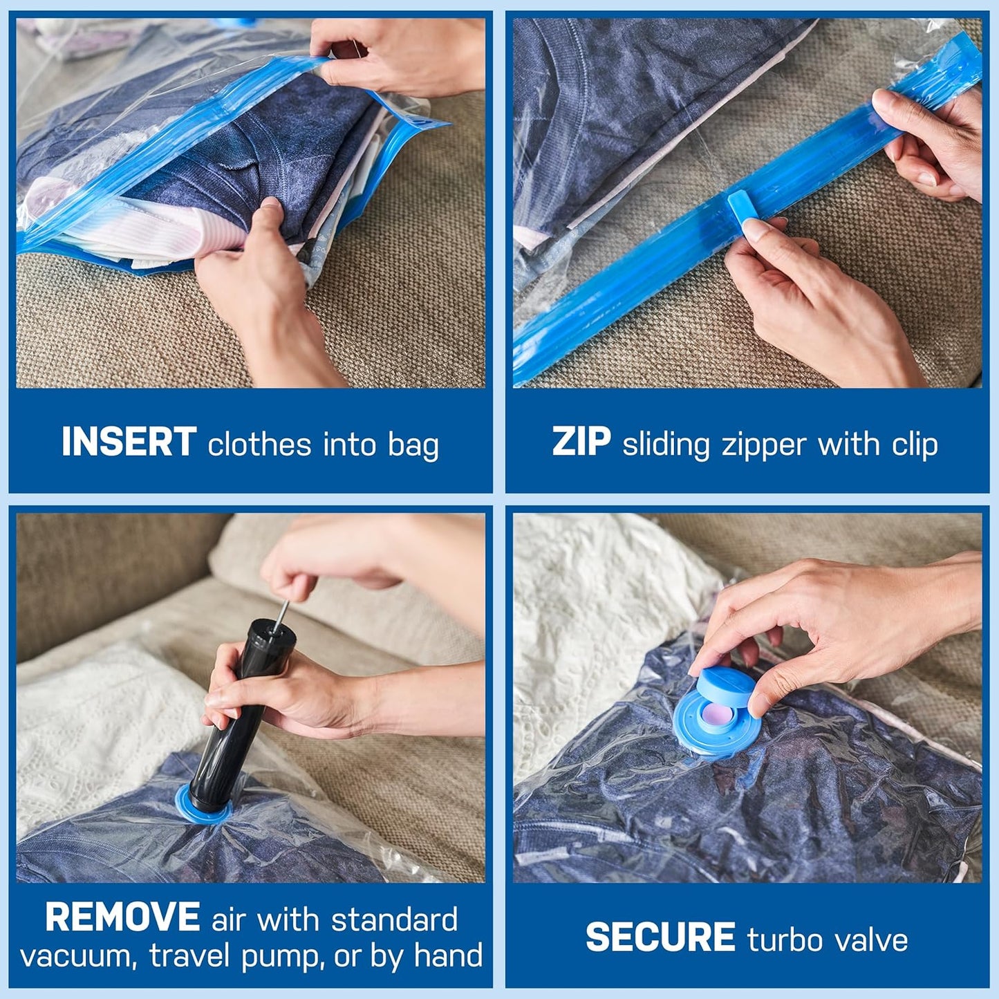 Vacuum Sealed Packing Cubes With Pump (Pack of 5)